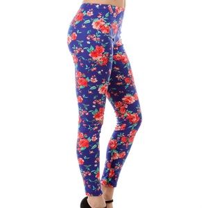 Floral leggings blue and red